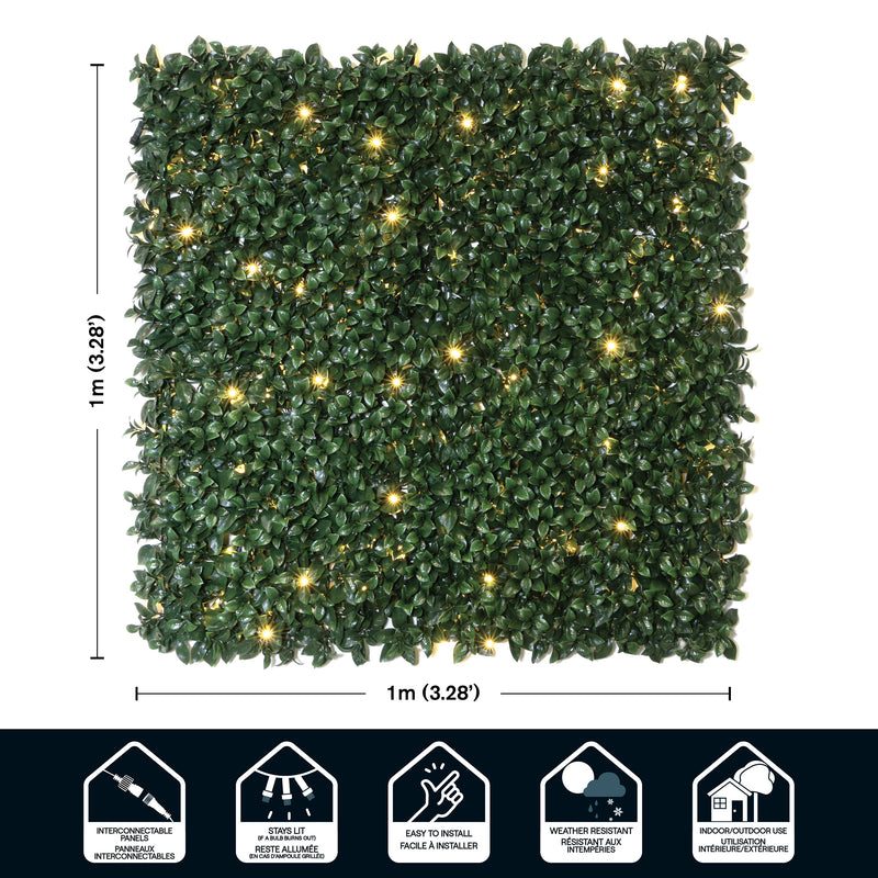 Gardenia 40 in. x 40 in. Artificial Hedge Panels with Lights (2-Pack)