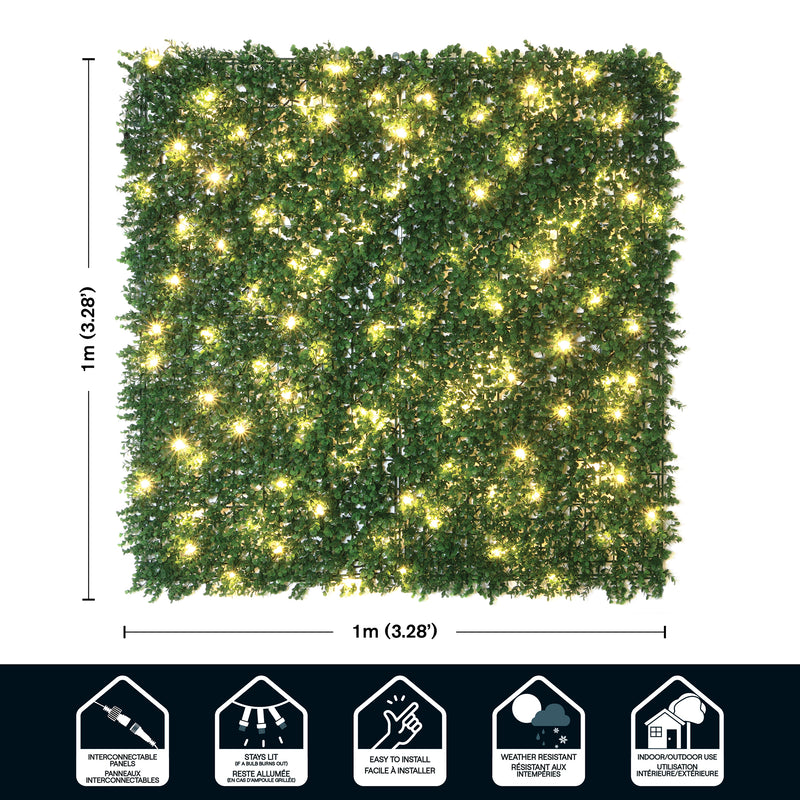 English Boxwood 40 in. x 40 in. Artificial Hedge Panel with Lights (1-Pack)