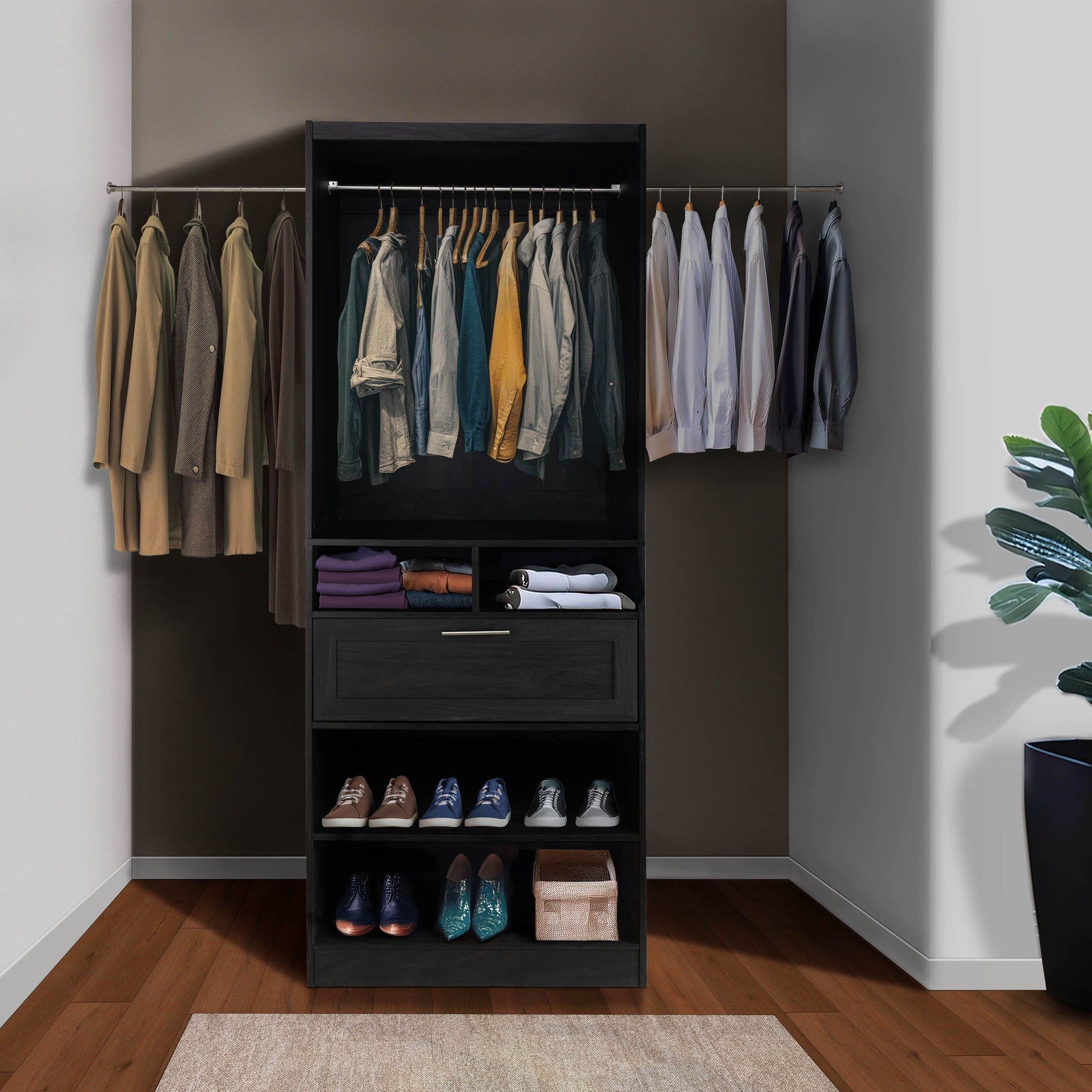 Vienna 78 in H x 102-150 in W Black Closet Organizer Kit